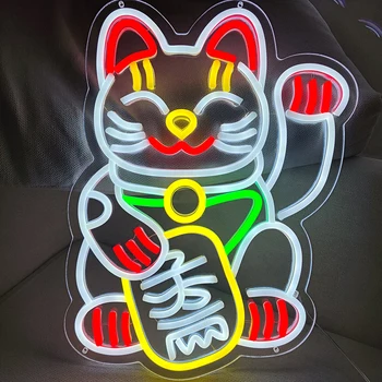 Anime Lucky Cat Neon Sign Light Személyre szabott design Egyedi neon hálószoba otthoni szoba LED Light Store fali dekoráció Üzleti táblák