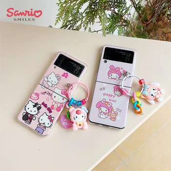 Kawaii Hello Kittys Sanrio Fold Phone Case anime My Melody Aranyos Samsung Galaxy Zflip3 Z Flip 4 Phone Tokok, Ajándékok, Játékok lányoknak