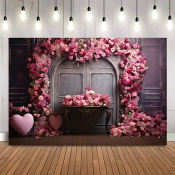 Valentin-napi rózsaszín rózsavirág háttér fotózáshoz Újszülött gyerekek torta Smash portré fotó háttér Stúdió dekorációk