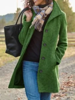 Őszi és téli új női kabát Retro középhosszú egyszínű gyapjúkabát