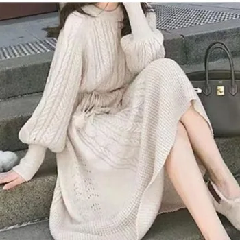 2023 Őszi tél Új francia térdig érő hosszú ujjú ruha elegáns kötött pulóver alsó szoknya Női trend Divat ajánlom