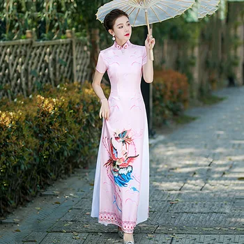Audrey Cheongsam 2023 Új, méltóságteljes és hangulatos kifutópálya-show, autentikus vietnámi javított hosszú teljesítményű ruházat, ősz