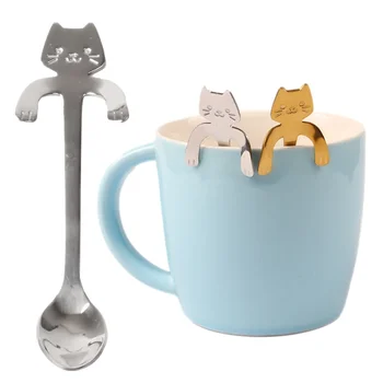 rozsdamentes acél kanál Lovely Cat függő kávéscsésze kanál fagylalt desszert teáskanál kreatív függő gombóc étkészlet