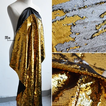 Arany ezüst Kétszínű hálós szövet DIY varrás titkosított kerek halpikkely flitterek Esküvői párna ruházat Divatanyag szövet