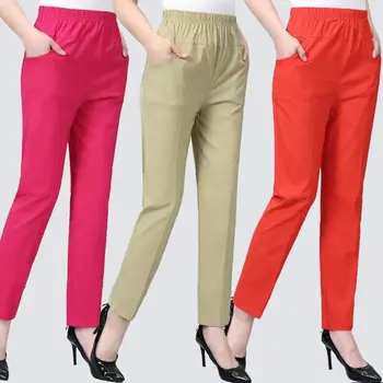 Női nyári nadrág pamut vászon Tömör rugalmas derék Candy színek Harem nadrág puha Kiváló minőség női hölgyeknek XL-5XL X05