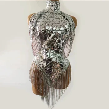 Szexi hát nélküli tükör flitterek ruha Nightclub Gogo táncos színpadi jelmez Rave ruha Fesztivál ruházat Drag Queen ruhák