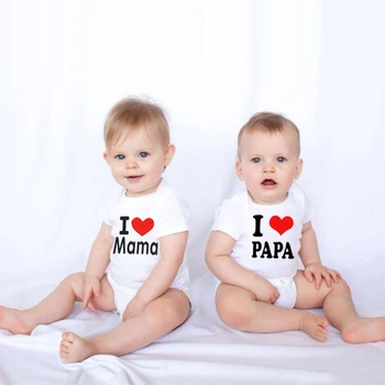 Újszülött Baby Cottton Romper Szeretem Mama Papa Design Csecsemő fiú lány Család Hozzáillő ruhák Kisgyerek vicces jumpsuit ruha 0-24M