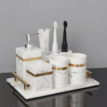 Nordic Natural Resin fürdőszobai kiegészítők készlet lotion palack száj csésze szappan edény fogkefe tartó szövet doboz vattacsomó doboz Tra