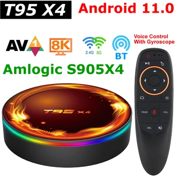 T95 X4 Android 11 Smart TV Box Amlogic S905X4 4GB RAM 32G 64GB ROM USB3.0 médialejátszó 8K videó dekódolás HDR AV1 5G Dual WIFI