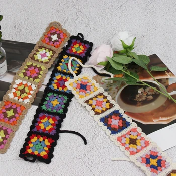 etnikai stílusú horgolt szövés Hajpánt határokon átnyúló színes retro kézzel horgolt virágfej viselet széles szélű hajpánt keresztül