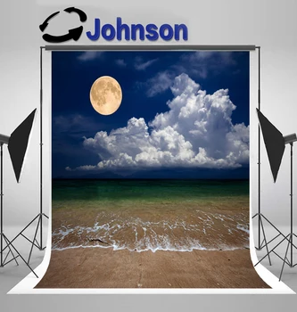 JOHNSON Night Full Moon Sea Beach Seaside Romantikus hátterek Kiváló minőségű Számítógép nyomtatás esküvői fotó háttér