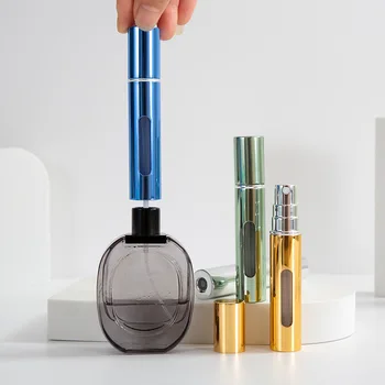 5 / 10ml parfümös üveg Mini hordozható üveg alumínium utazás újratölthető porlasztó permetező szivattyú üres tartályok szerszám kozmetikai alkohol
