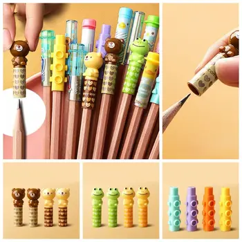 4Pcs ceruzavédő ceruza védőburkolat Kawaii medvebéka műanyag ceruzahosszabbító építőelem tollfedél írószer