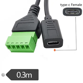 USB 3.1.C típusú anya - 5 tűs/utas anya csavaros pajzs csatlakozók Dugaszolható adapterkábel 0,3m/30cm