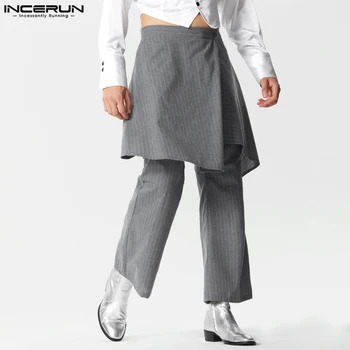 INCERUN Férfi szabálytalan szoknyák Nadrág Csíkos gomb Bő kocogók Alkalmi nadrág Streetwear 2023 Személyiség Pantalones Hombre
