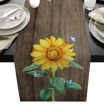 Napraforgó pillangó mintás étkezőasztal futó Country Decor foltmentes téglalap alakú asztali futó étkezőasztalhoz Asztalhuzat