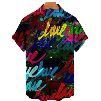 2022 Nyári férfi ingek Színes graffiti 3D nyomtatás Hawaii ingek Egysoros gombos rövid ujjú férfi divat laza ingek