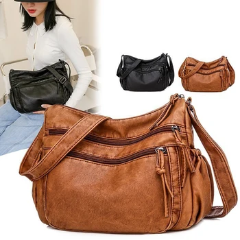 Vintage női válltáska Pu bőr crossbody táska puha női pénztárca több zsebes Messenger táska tervező füles táska Lady kézitáska