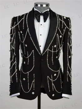 Modern férfi öltönyök stílusos 2 részes blézernadrág Egygombos puszta hajtóka gyémánt formális karcsú parti esküvői vőlegény plusz méret szabott