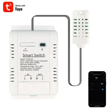 Tuya Smart Wifi kapcsoló 3000W 16A fehér műanyag 94X57x32mm vezeték nélküli termosztát hőmérséklet és páratartalom ellenőrzése