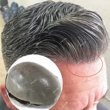 1b80 Ash Grey Toupee For Man 100% emberi hajpótló rendszer Férfi hajszál V hurkos Full Thin Skin PU Természetes hajszál paróka