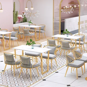 Nordic kávézó szabadidő nyugati étterem snack bár étterem étkező bútorkészlet vas márvány tárgyalóasztal szék szett