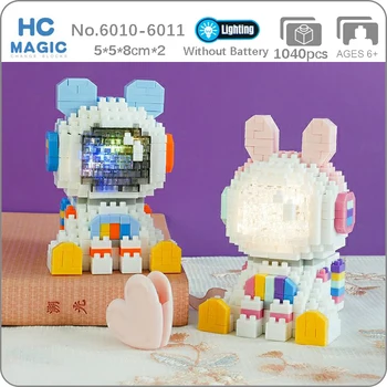 HC Űrnyúl medve űrhajós LED fényű sisak Ülő állat modell DIY Mini gyémánt kockák építőjáték gyerekeknek nincs doboz