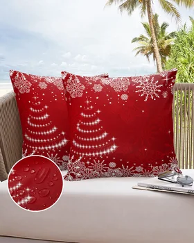 Karácsonyi textúra hópehely piros 2/4DB kültéri kerti szék vízálló párnahuzat Modern lakberendezés 45/50/60cm párnahuzat