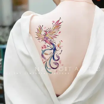 Új Phoenix tetováló matricák Színes ideiglenes tetoválások Vízálló művészeti tetoválások Vissza Borjú tetoválás Ősi madár Hamis tetoválás Nagykereskedelem