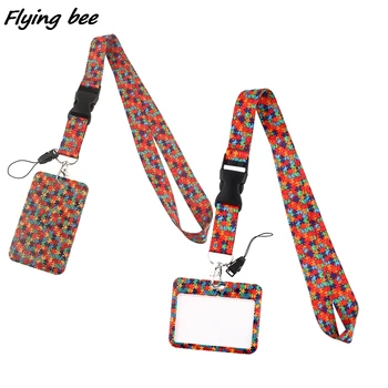 Flyingbee X1960 Autizmus tudatosság Kirakós játék nyakpánt zsinór kulcsokhoz személyi igazolvány Tornaterem telefon szíjak USB jelvénytartó DIY akasztókötél