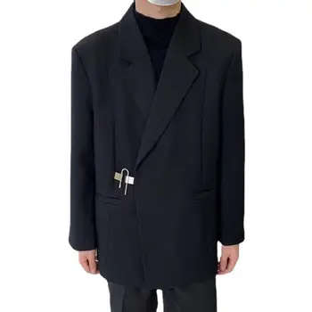 Férfi Streetwear öltöny kabát Vőlegény esküvői kabát ránctalanító egyszínű hajtóka közepes hosszúságú öltönykabát patch zsebbel üzleti használatra