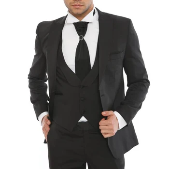 Divatos férfi öltönyök 3 részes Slim Fit Tuxedo egygombos kendő galléros kabát mellény nadrág egyedi készítésű esküvői öltöny