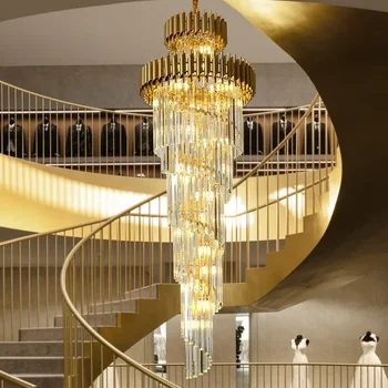 Villa lépcsők Modern luxus LED függőlámpák Fekete arany fém E14 függőlámpa csillogás K9 kristályok lánc függő lámpatestek