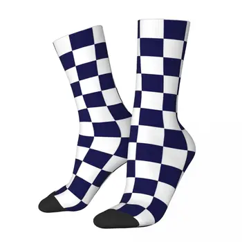 Kék és fehér kockás zokni Férfi női alkalmi zokni újdonság tavasz nyár ősz téli középső cső zokni ajándék