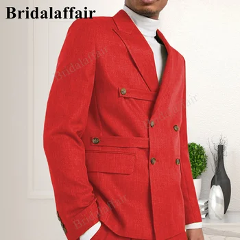 Menyasszonyi Pozitív Piros Új divat Fehér férfi öltönyök Slim Fit 2 részes Dupla mellű elegáns formális Legjobb férfi esküvői ruhák