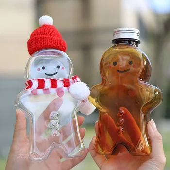Karácsonyi mézeskalács tej Tea csésze hideg ital csésze fedéllel műanyag csésze Mézeskalács ember rajzfilm forma Környezetbarát Pár Aranyos