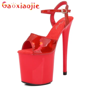 Gaoxiaojie luxus designer szandál nők 20CM Illuzórikus színű Flash PU Platform rúd tánccipő Sztriptíz magas sarkú party cipő