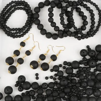 Kiváló minőségű műanyag matt matt festett gyöngyök Multi méretű fekete akril laza távtartó gyöngyök DIY kézműves kiegészítőkhöz