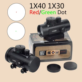 Taktikai 1x40 1x30 Reflex Red Green Dot Sight Optics Puska Colflescope Collimator Fit 20mm sínre szerelhető Airsoft fegyverek Vadászati hatókör