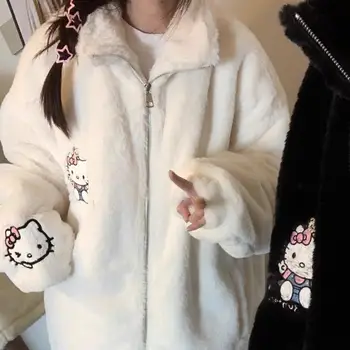 Aranyos Hello Kitty plüss állvány gallér kardigán kabát Ins téli laza férfi Női pár Intenzívebbé tétel Pamuttal párnázott ruhák