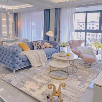 Light Luxury High-Profile Figure Designer Nappali nagy apartman Modern egyszerű bőr egyenes soros kanapé kombináció