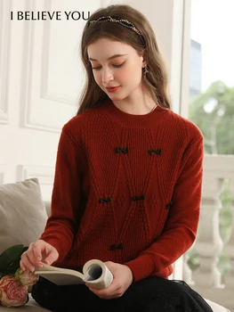 HISZEK NEKED Piros francia gyengéd masni karácsonyi pulóverek nőknek 2023 tél Új laza édes puha kötött kényelmes pulóverek 2234125185