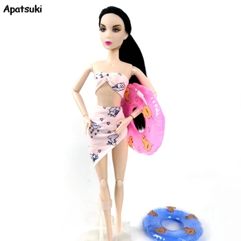 Rózsaszín nyúl Bikini Úszás Barbie baba ruhákhoz Strand fehérnemű Mentőgyűrű fürdőruha 1/6 BJD baba kiegészítők Gyerek játékok