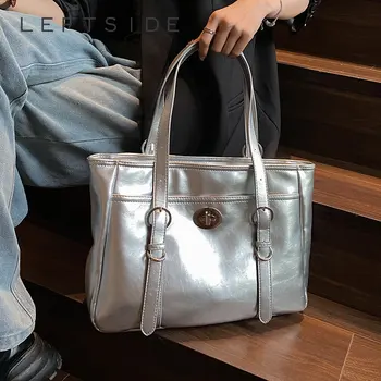 LEFTSIDE Big Silver Tote táskák nőknek 2023 Trend női tömör vintage válltáska Lady kézitáskák rövid fogantyúval