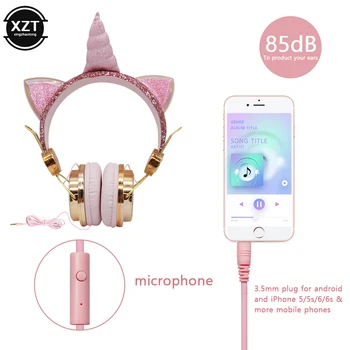  Unicorn fejhallgató 3,5 mm-es jack vezetékes fejhallgató mikrofonnal Zene sztereó fülhallgató PC-hez Mobiltelefon játékos fejhallgató Gyerek ajándék