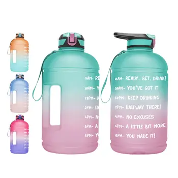 Sport vizes palack 1 gallon hordozható szívószállal és időjelzővel Motivációs vizes palack szivárgásmentes kültéri sportfitneszhez
