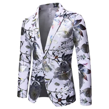 Férfi öltöny Blazer Printed férfi Slim Fit kabát Vintage öltönyök Divat Luxus formális esküvői ruha Színpadi jelmezek énekeseknek S-3XL
