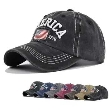 Hímzett baseball sapka Divat pamut Hip-hop Kamionos kalapok Többszínű USA zászló Sun Visor Hat Kültéri