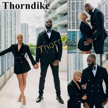 Thorndike 2022 Trend egyedi méretű párok Vőlegény fekete szmokingos öltöny Férfi alkalmi öltöny (blézer + nadrág) esküvő