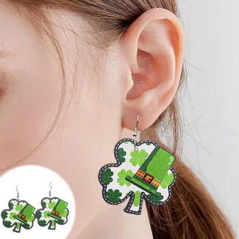 Irish Festival fa fülbevaló zöld szivárványos szakállcsizma nyomtatott fülbevaló